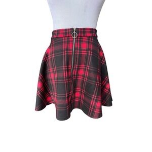Y2k Hot Topic Red Black Plaid Skater Mini Skirt Size M O-Ring Goth Punk Avril